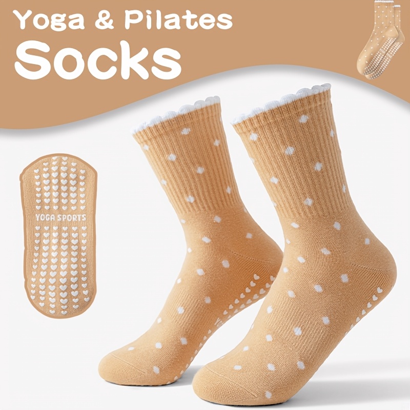 Medias Para Pilates Y Yoga - Bruine yogasokken voor dames, witte stippen,